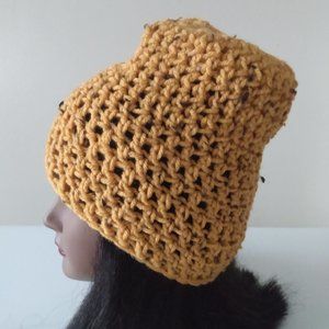 SALE! Serenity and Luxe | Mustard Gold Crochet Slouch Rasta Boho Beanie | SMALL